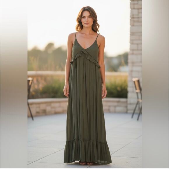 Pinkblush Dresses & Skirts - Pinkblush maternity dark green ruffle Maxi Dress